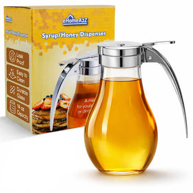EHOMEA2Z glass honey dispenser with metal top for table use and mess-free pouring