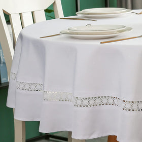 EHouseHome heavy-duty tablecloth with white lace protecting a round table