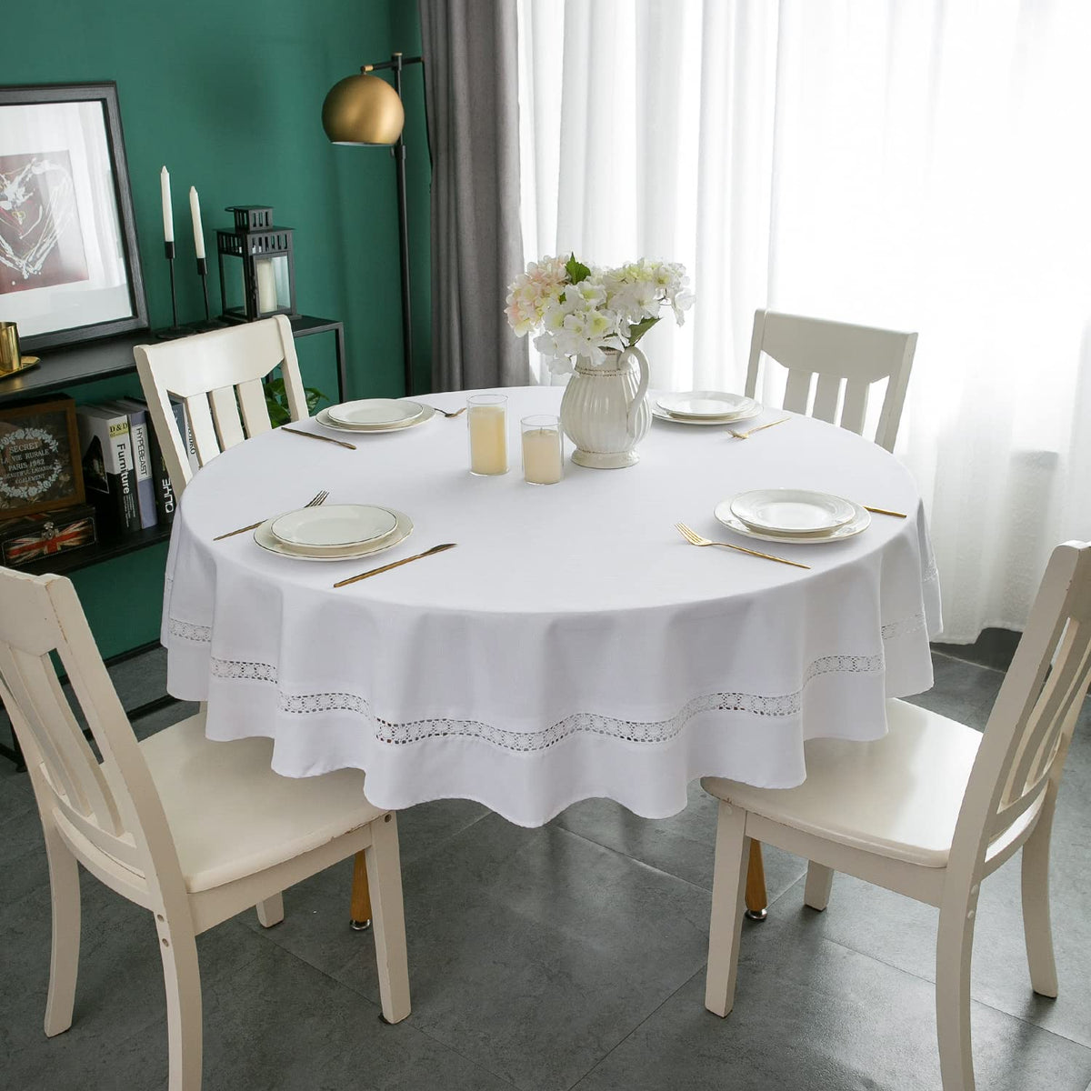 EHouseHome white lace detail on tablecloth highlighting elegant texture