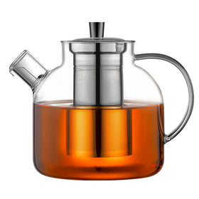 Ehugos 1500ml glass teapot front view for family tea time with clear design.