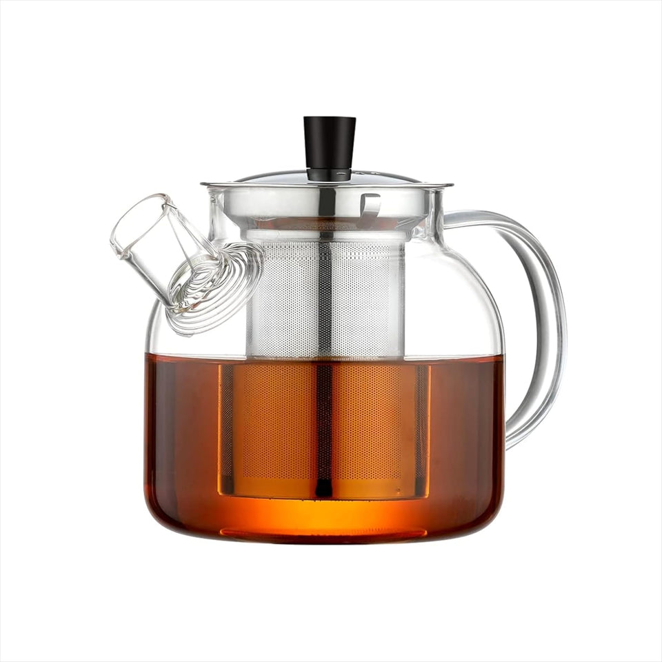 Ehugos glass teapot with removable infuser for blooming tea aromas and easy brewing.