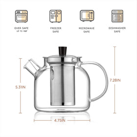 Ehugos glass teapot ergonomic handle provides comfortable serving.