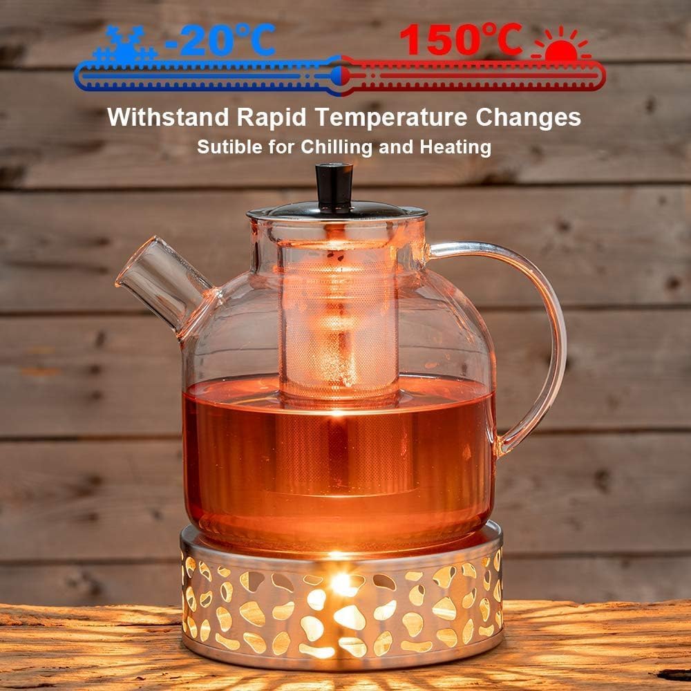 Ehugos glass teapot with non-drip spout reduces spills during pouring.