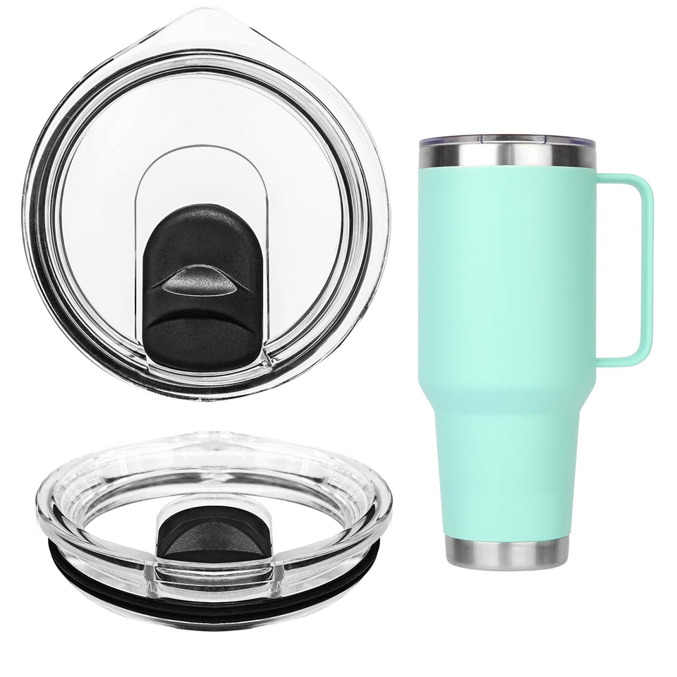 Ehzyaz two-pack tumbler lids with magnetic slider for spill prevention.