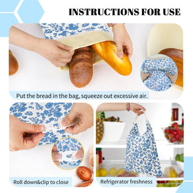 Closeup of cotton outer on EHZYP blue floral beeswax bread bag