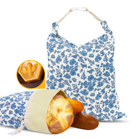 EHZYP beeswax bread bags blue floral front view demonstrate brand and pattern