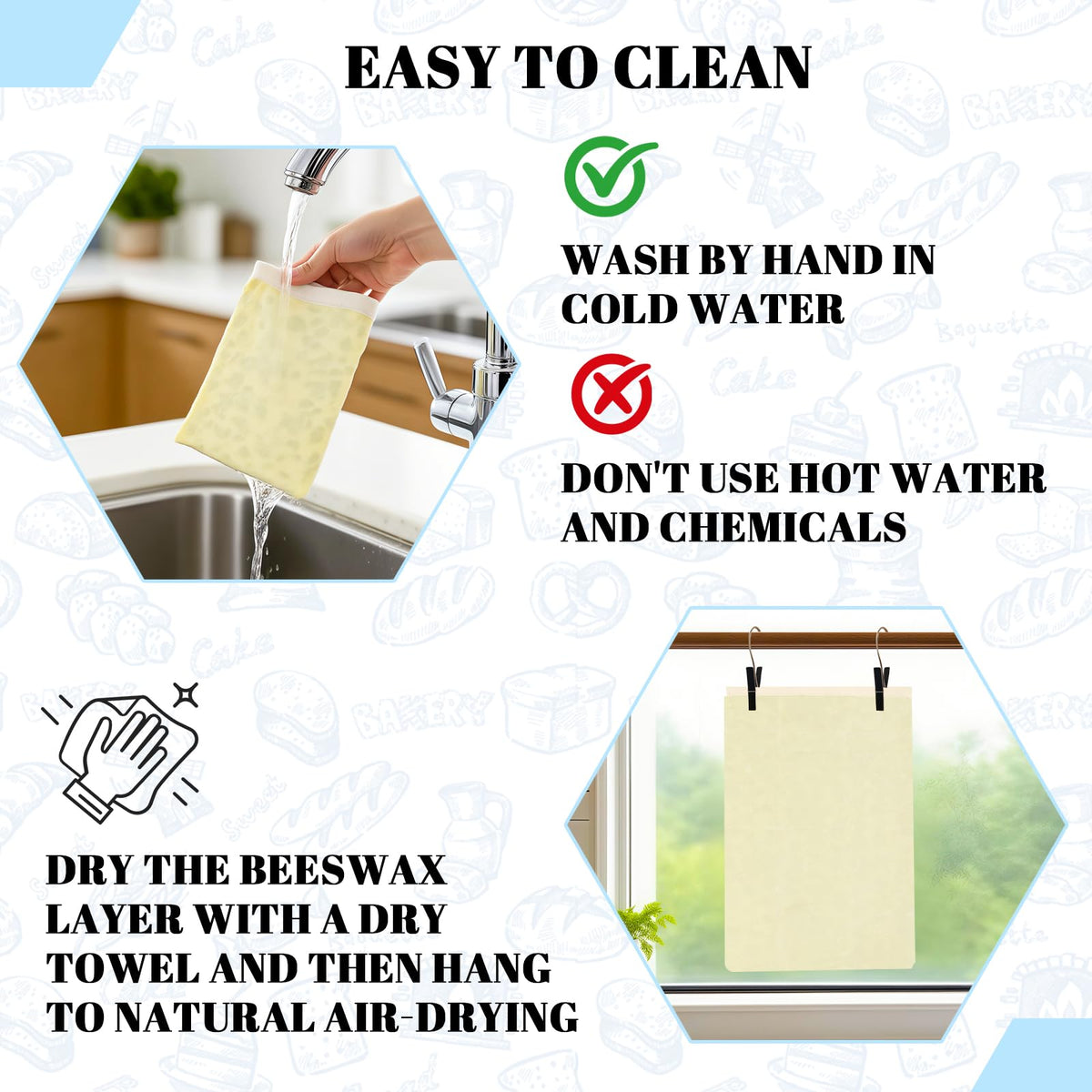 In-use view of EHZYP beeswax bread bag storing bread slices