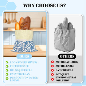EHZYP beeswax bread bags blue floral open bag for storage
