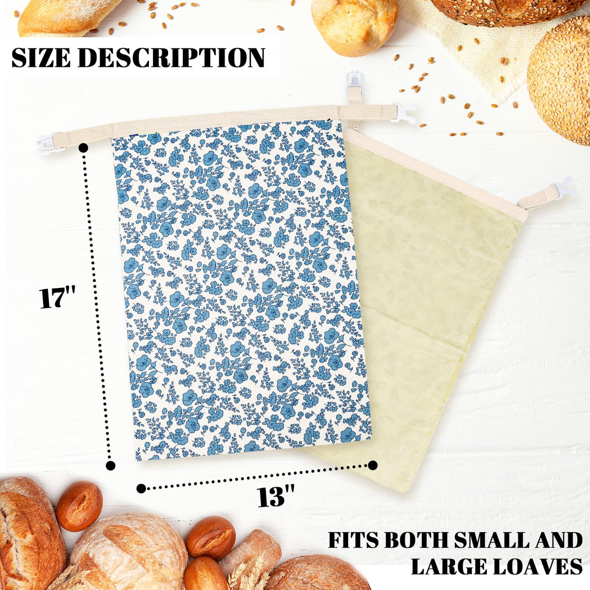 Packaged EHZYP beeswax bread bags in blue floral pattern