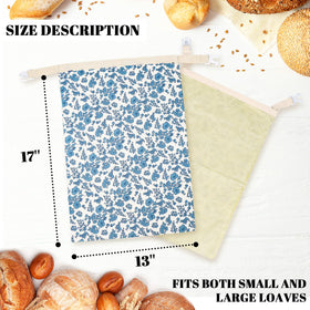 Packaged EHZYP beeswax bread bags in blue floral pattern