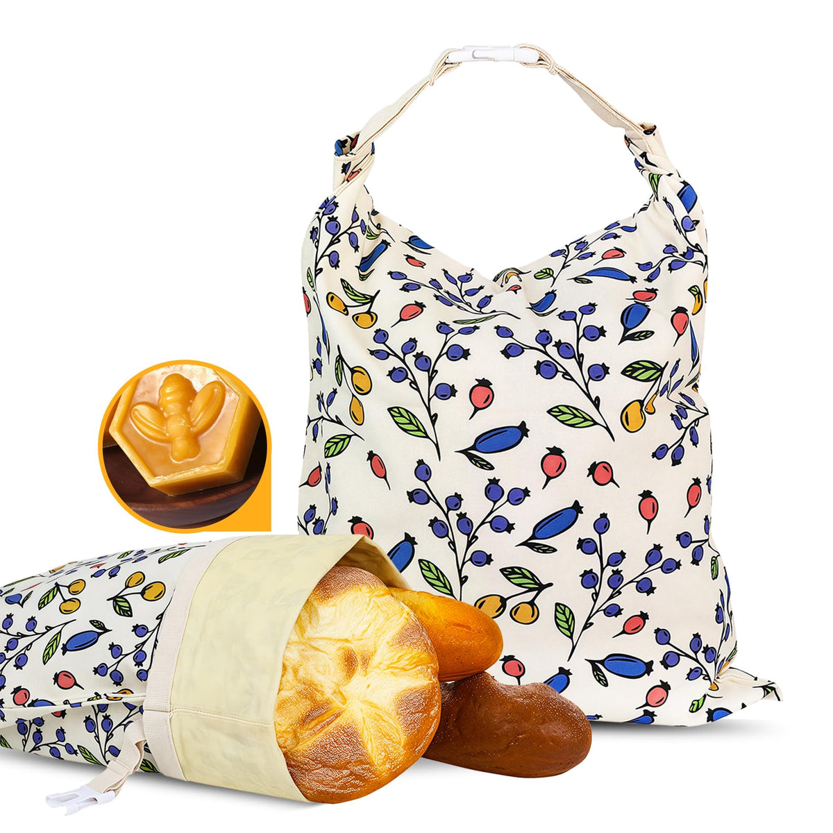 EHZYP beeswax bread bags hero view with crusty loaf for fresh storage.