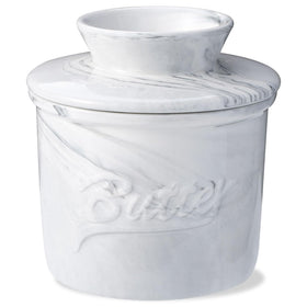 Eichzer marble-pattern butter crock on the counter keeps butter ready to spread