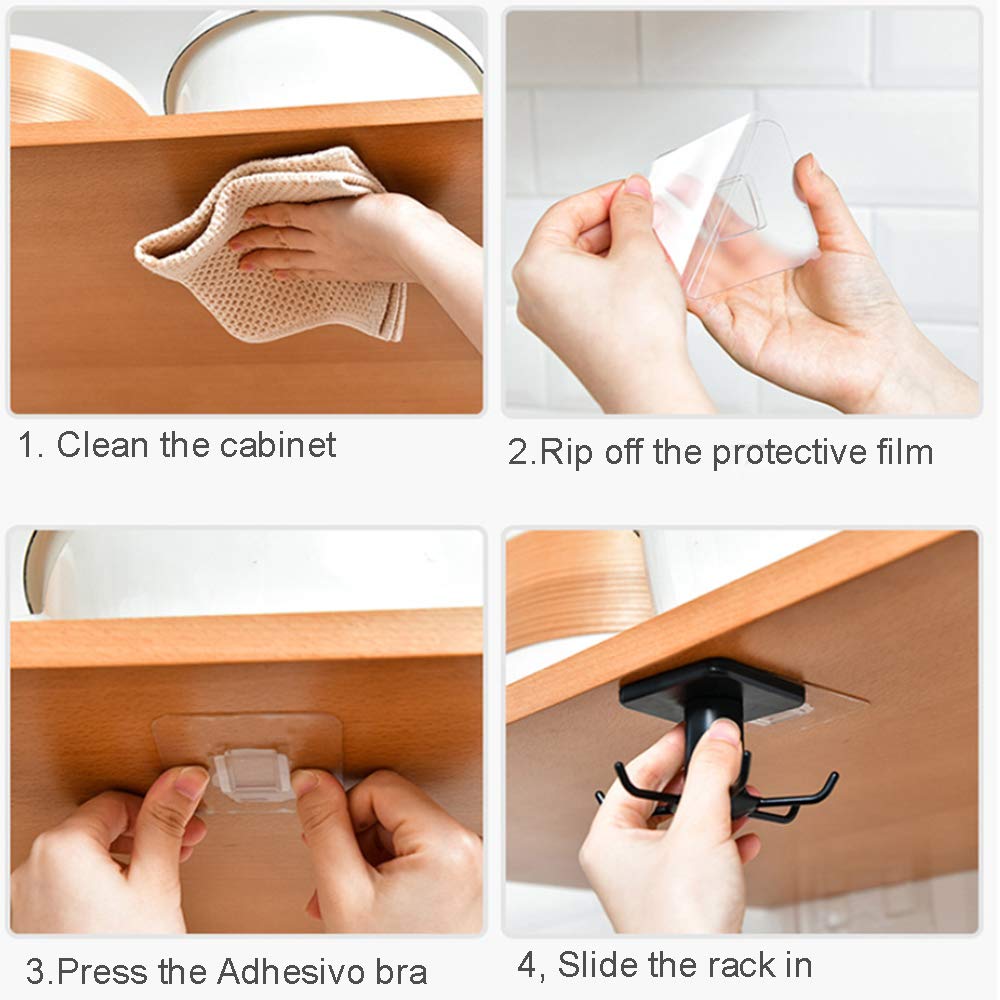 EigPluy hook set hanging kitchen utensils and cups for easy reach.