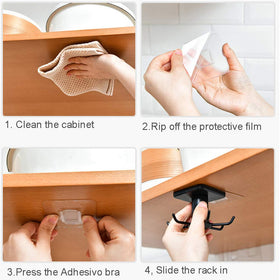 EigPluy hook set hanging kitchen utensils and cups for easy reach.