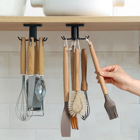 EigPluy under-cabinet hooks with 360° rotation for neat organization.