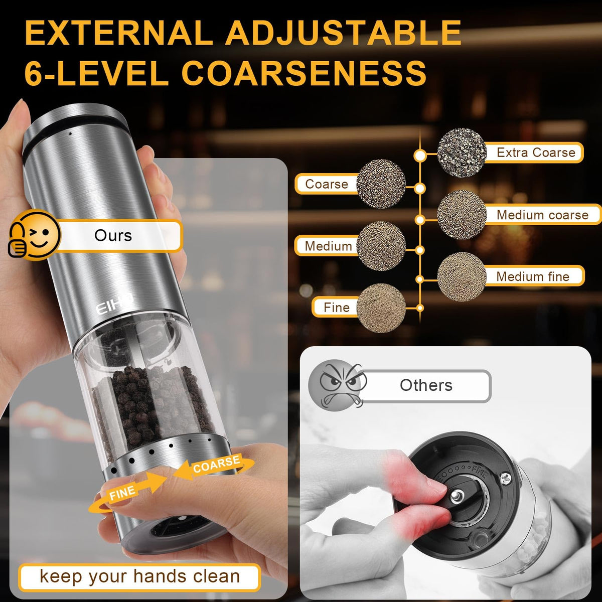 EIHO external coarseness adjustment for precise flavor control