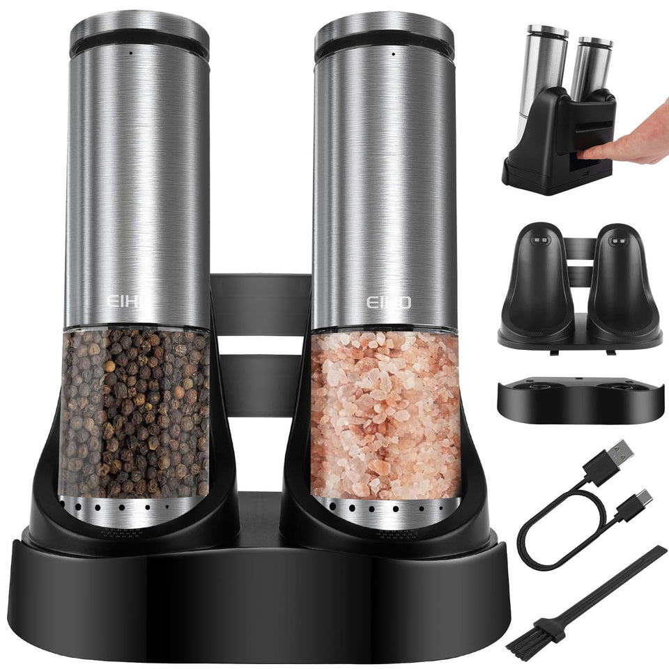 EIHO electric salt and pepper grinders top view for easy hands-free seasoning