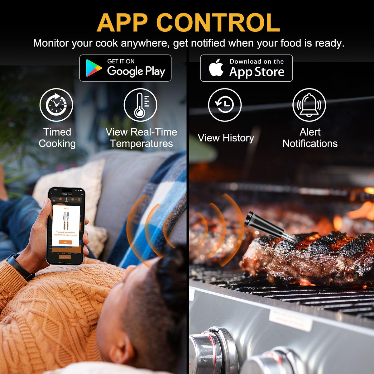 EIHO high-heat probe withstands cooking temperatures for versatile use.