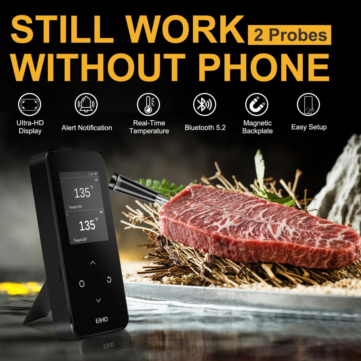 EIHO smart base with magnetic mount keeps you hands-free at the grill.