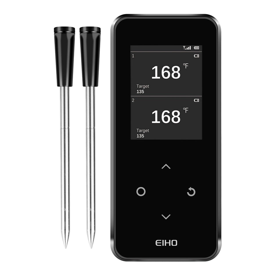 EIHO wireless meat thermometer probes ready for precise grilling and remote monitoring.