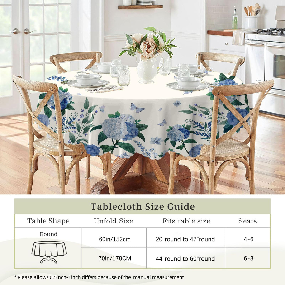 Eikione indoor-outdoor tablecloth for kitchen, patio, or party use