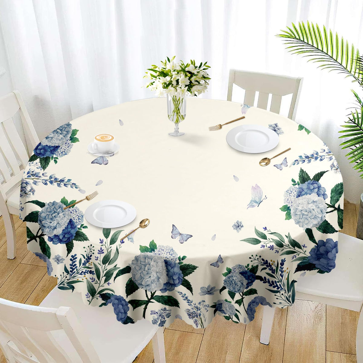 Eikione round tablecloth with floral pattern for elegant dining and easy cleanup