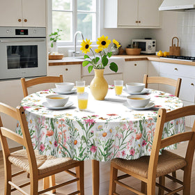 Eikione wrinkle-free round tablecloth keeps a neat, smooth surface during gatherings.