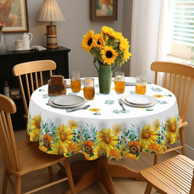 Eikione Sunflower Round Tablecloth 60in close-up pattern enhances boho dining