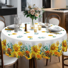 Eikione Sunflower Round Tablecloth 60in fits round tables 20–47 inches