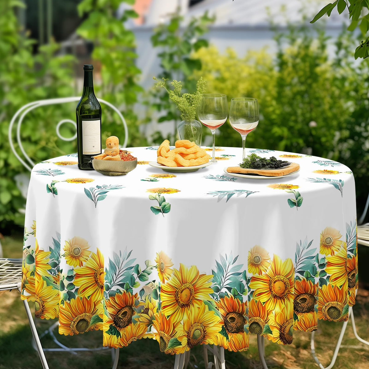 Eikione Sunflower Round Tablecloth wrinkle-resistant fabric stays smooth