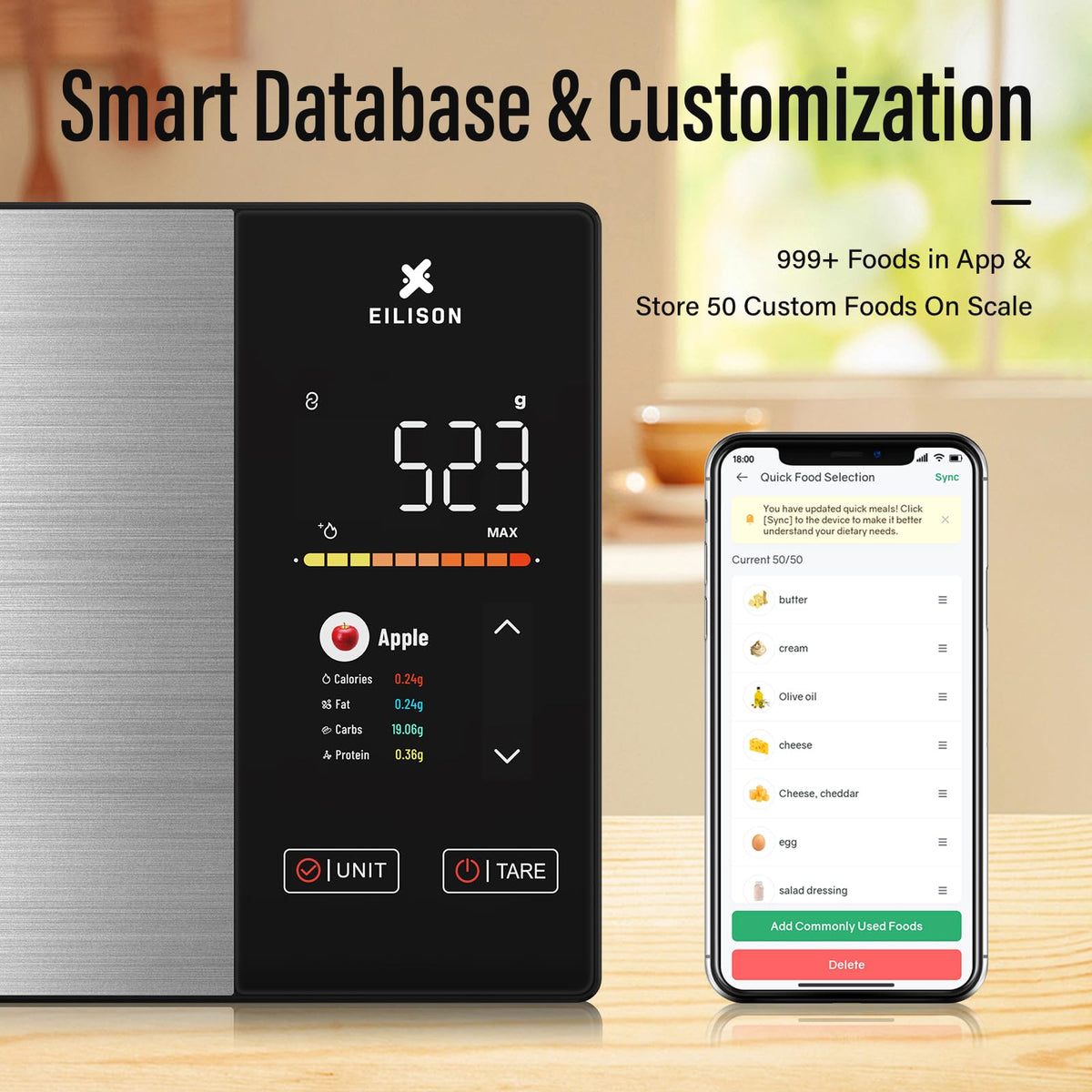 EILISON Smart Kitchen Scale with Bluetooth app connectivity for nutrition tracking.