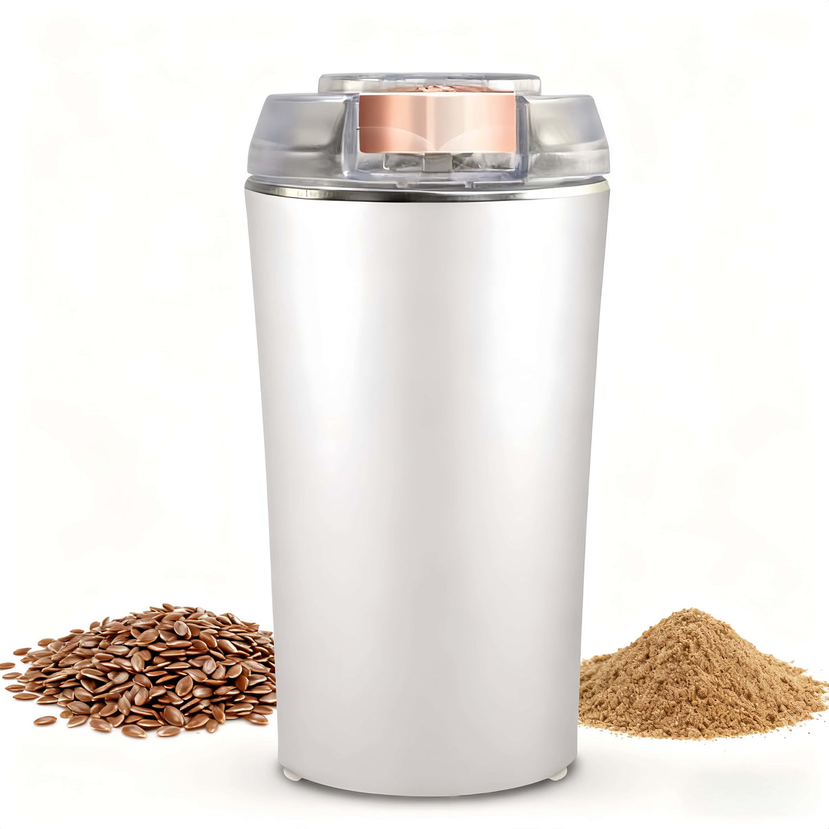 Eiqijci flax-seed grinder front view on a compact kitchen counter for daily use.