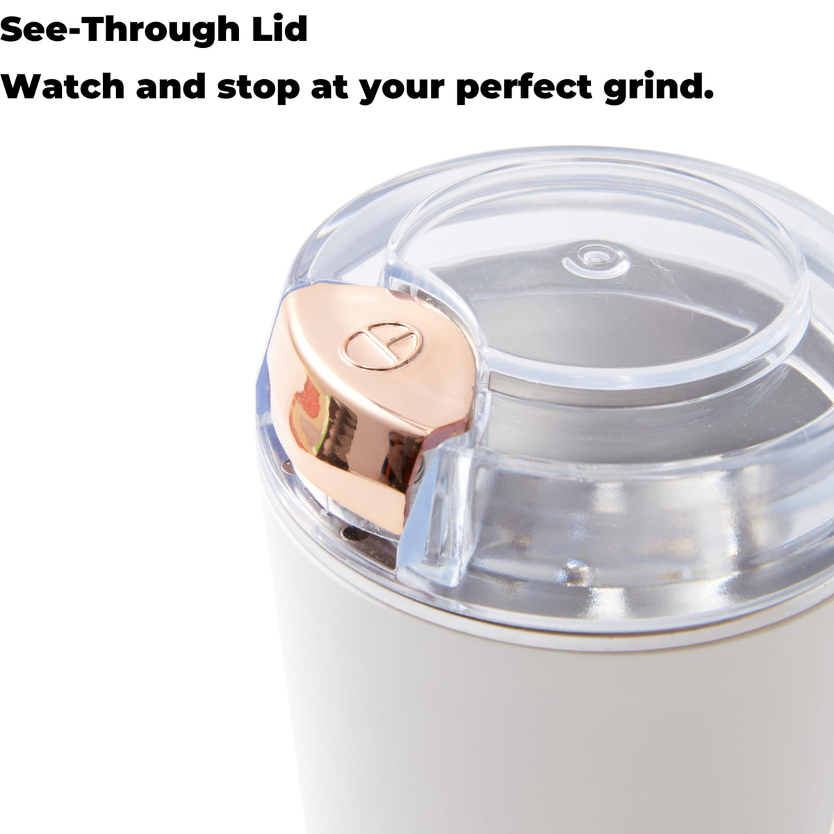 Transparent lid on the Eiqijci grinder shows texture control during grinding.