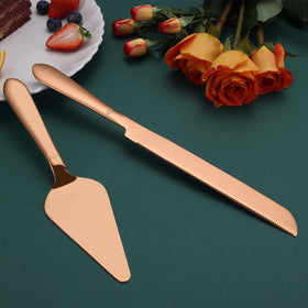 Eisinly rose-gold cake server with pie spatula ready to serve slices neatly