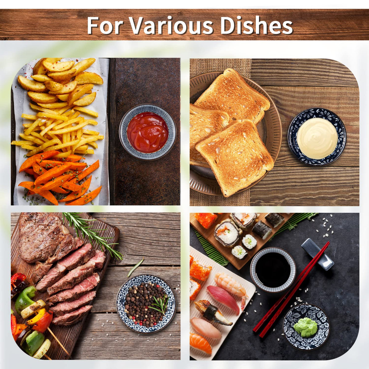 Eisinly versatile dipping bowls for condiments, oils, and spices.