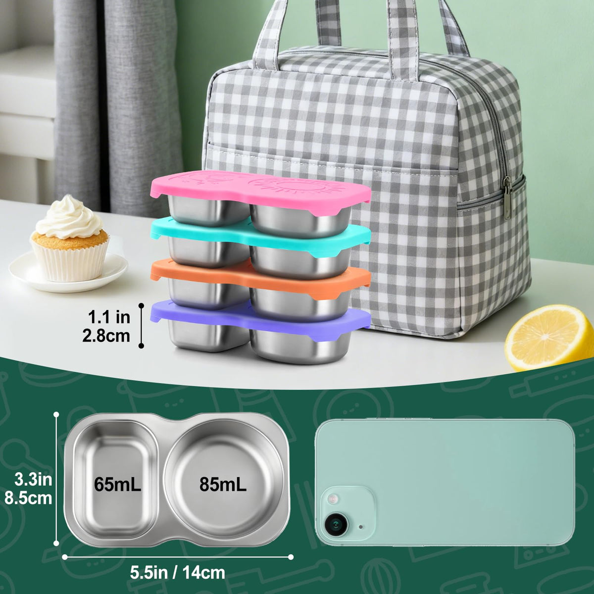 Eiyisem leak-proof silicone lid prevents spills inside bags during travel or lunch breaks