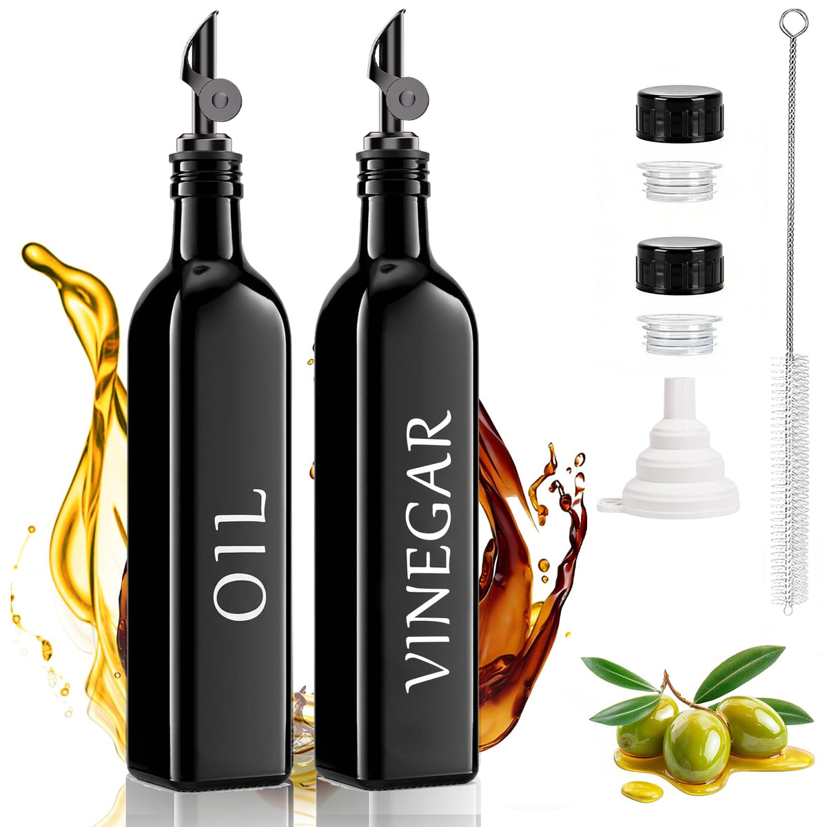EJGIEGSO oil and vinegar dispenser set with two 500ml bottles for precise pour control