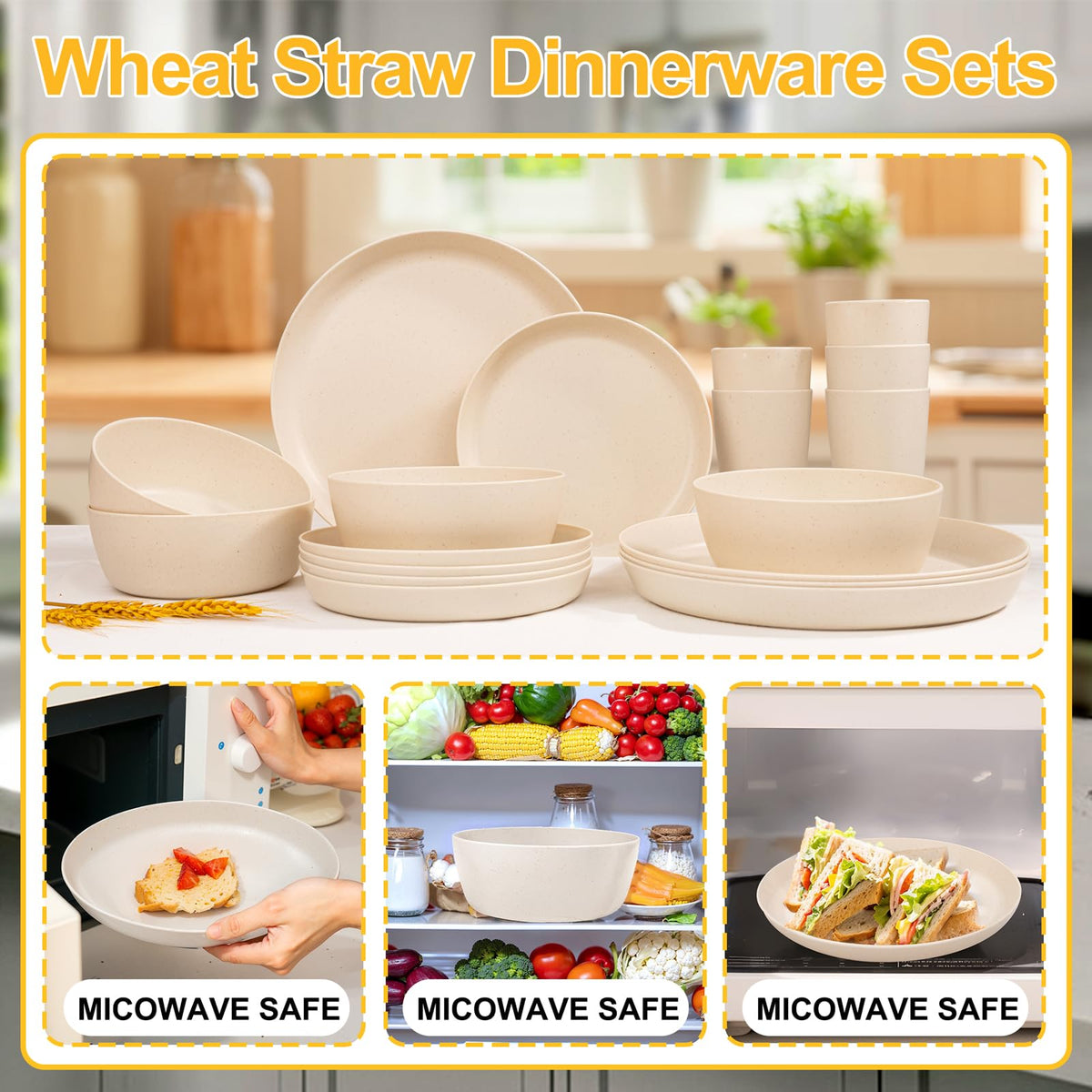ejonirinjonir EI 24pc wheat straw set for camping and picnics, lightweight
