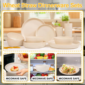 ejonirinjonir EI 24pc wheat straw set for camping and picnics, lightweight