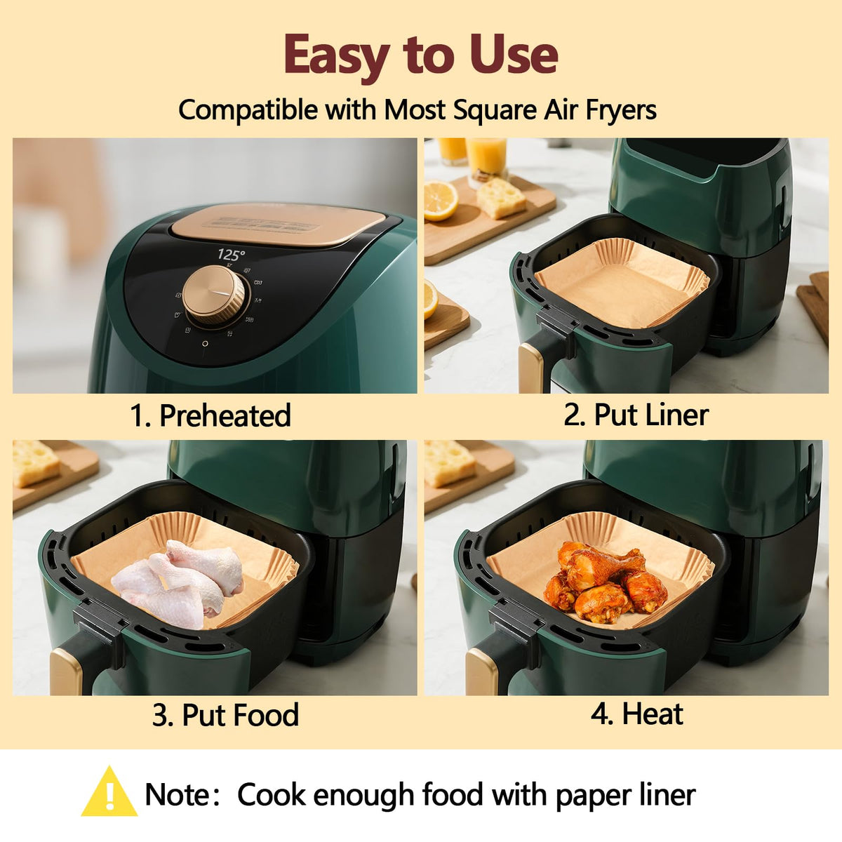 EKACO bowl-shaped liner fits square baskets neatly for quick setup.