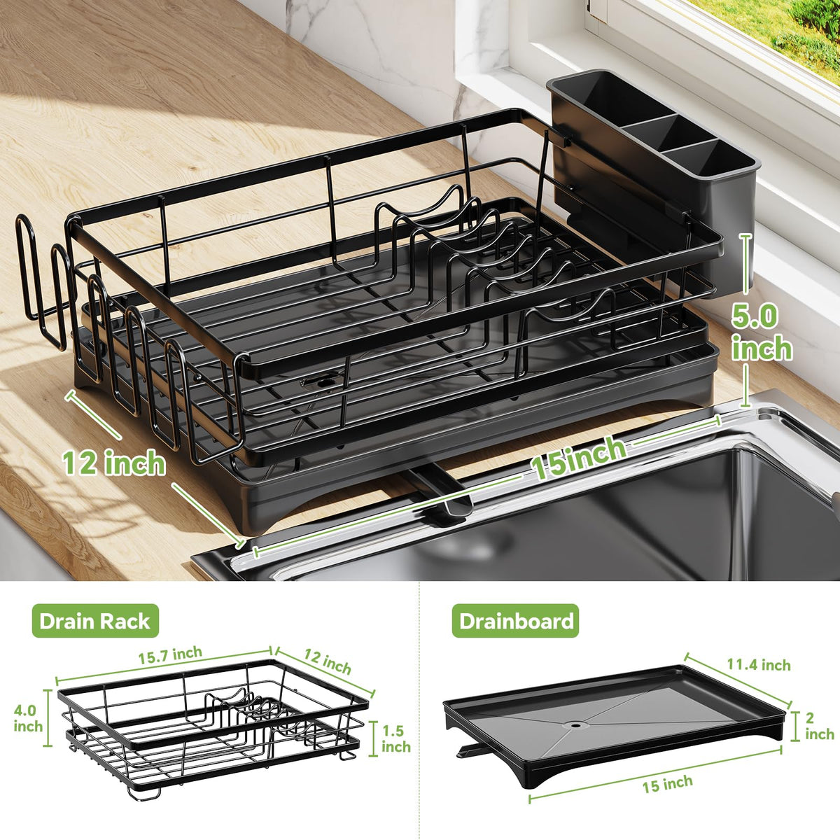 Ekisemio dish drying rack side profile highlights slim footprint for small counters.