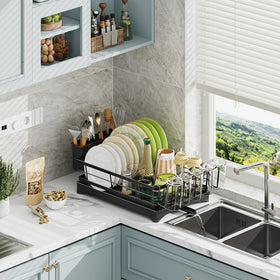 Ekisemio dish drying rack stainless steel build ensures rust-free daily use.