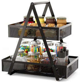 EKNITEY tiered snack organizer black with two trays for quick counter access.