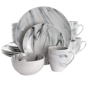 Elama Fine Marble 16-piece set showcases black and white tones for versatile everyday dining.