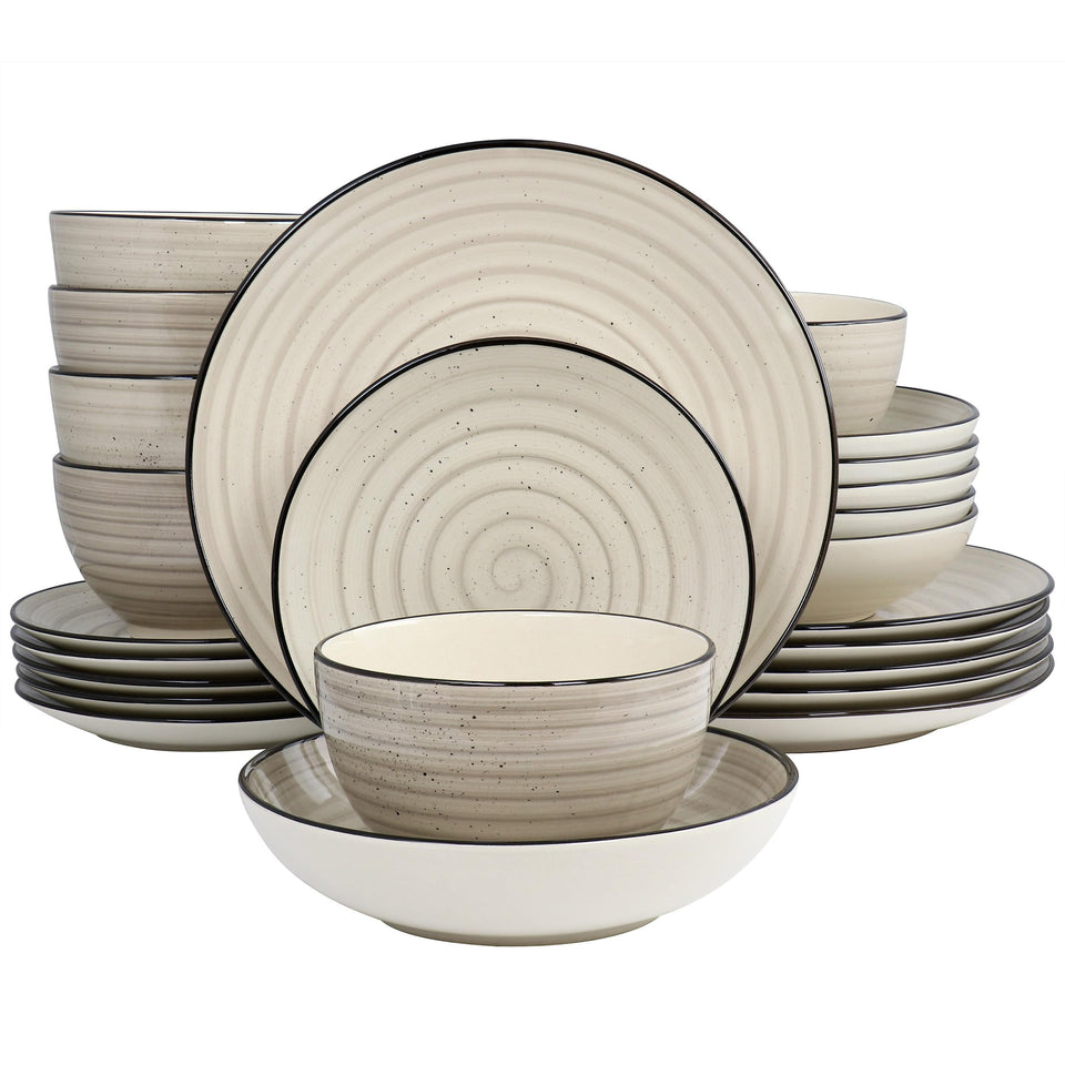 Elama Gia 24-piece dinnerware in cream with hand-painted finish for everyday dining