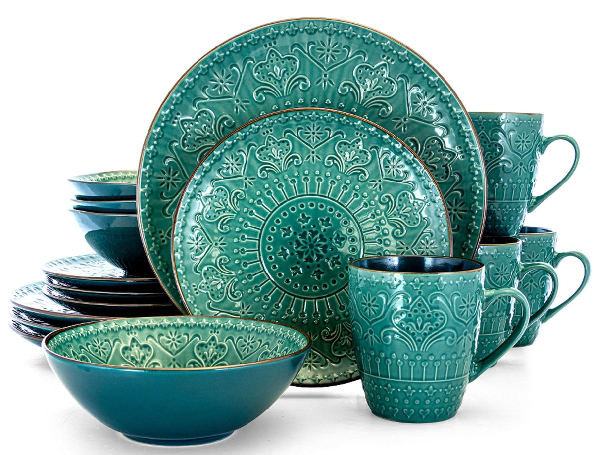 Elama Sea Foam Mosaic dinner plate with sea green texture for elegant everyday meals