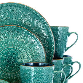 Elama Sea Foam Mosaic table setting shows coordinated stoneware for entertaining