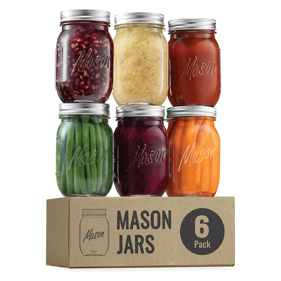 ELAORY Classic 16oz mason jars set showing organized canning and meal prep