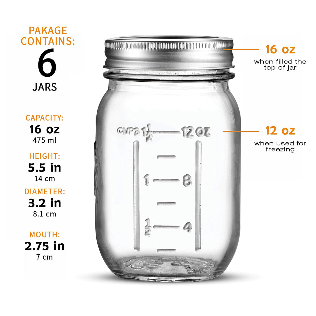 ELAORY regular-mouth mason jar with lids for easy pouring and cleaning