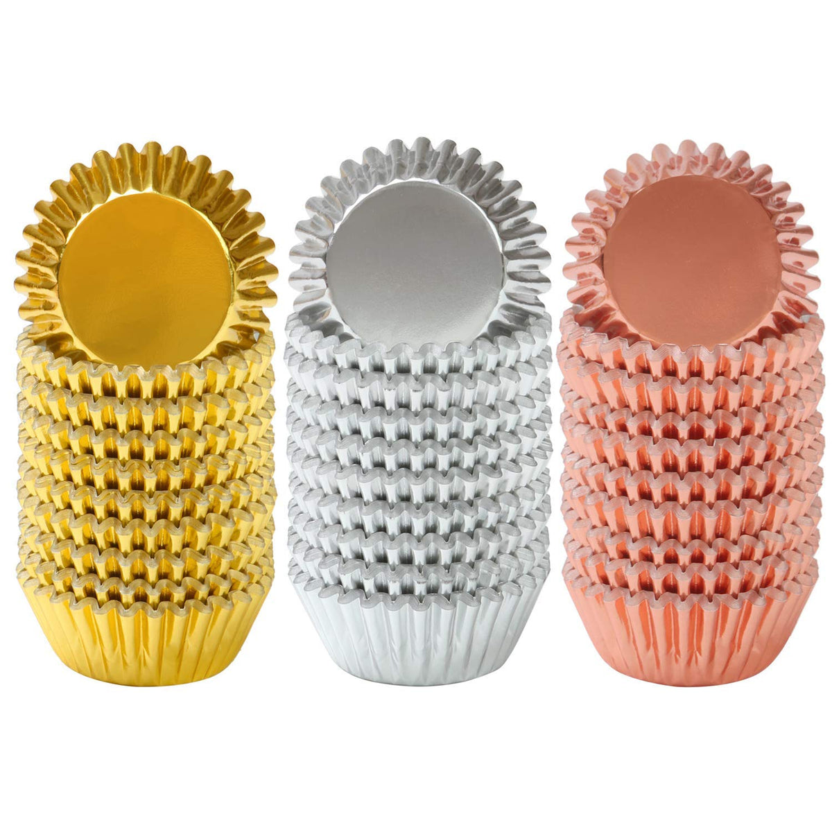 Elcoho mini foil cupcake liners gold close-up showing festive shine for baking